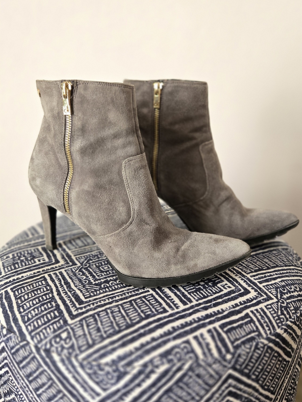 Calvin Klein Gray Suede Pointed-Toe Ankle Booties